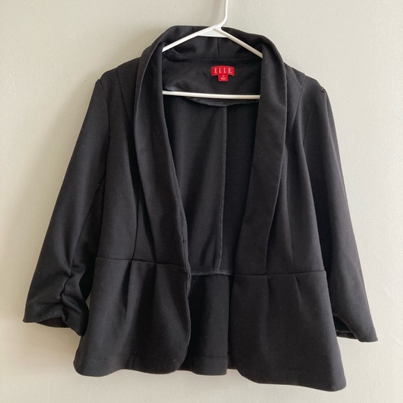 Elle Black Dressy Blazer Rouched Sleeve Size Medium - Picture 4 of 6